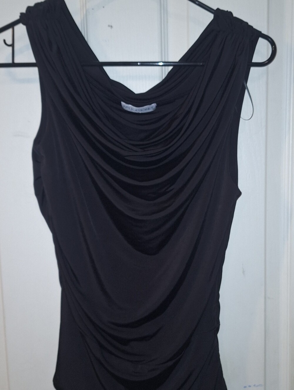 Draped Cowl Neck Sleeveless Fitted Blouse - Black XL